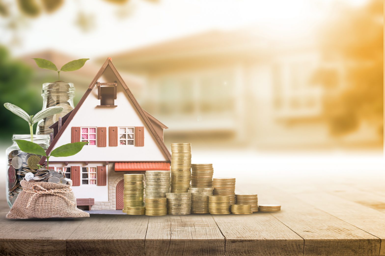 small house with money on table