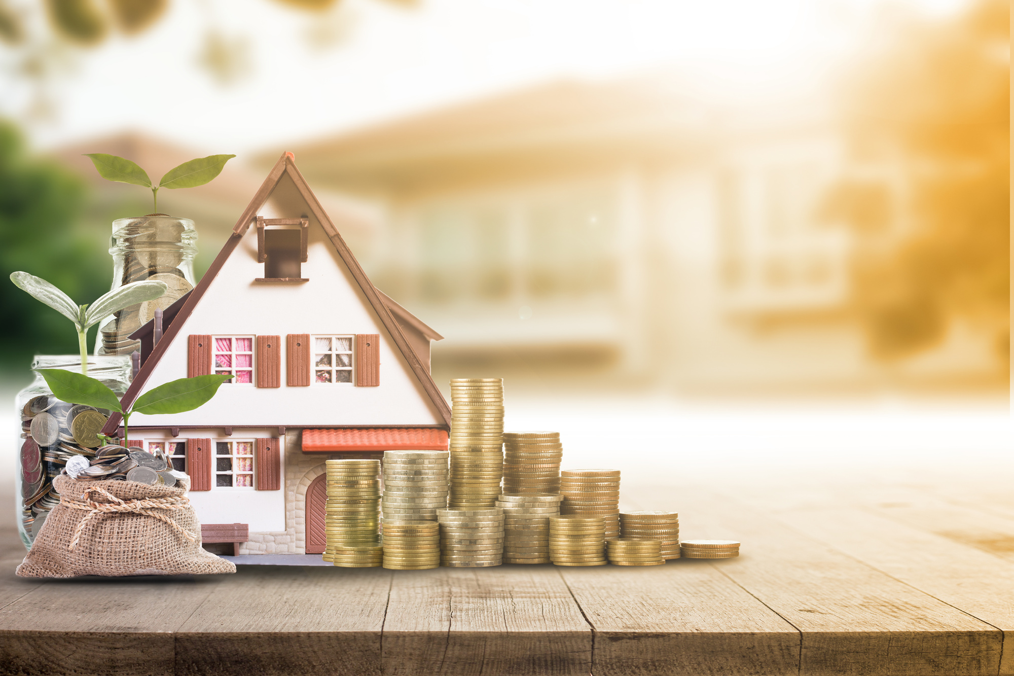 small house with money on table